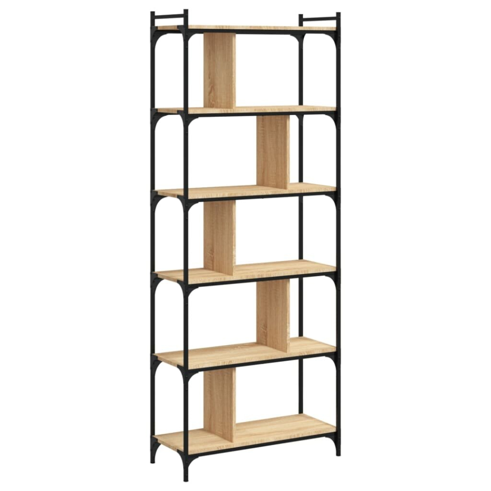 Vidaxl (Sonoma Oak, 76 X 32 X 192 Cm) Bookcase Office 6-Tier Book Shelf Rack Storage Cabinet Engineered Wood Grey