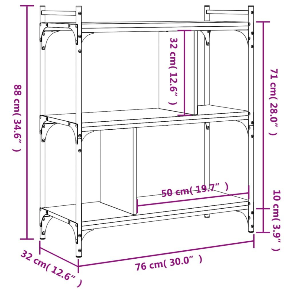 Vidaxl (Smoked Oak, 76 X 32 X 88 Cm) Bookcase Office 6-Tier Book Shelf Rack Storage Cabinet Engineered Wood
