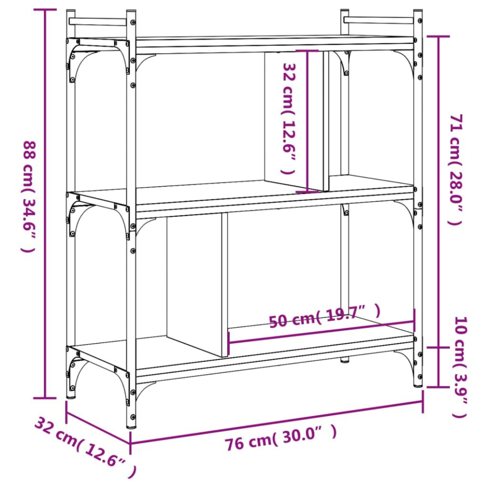 (smoked oak, 76 x 32 x 88 cm) vidaXL Bookcase Office 6-Tier Book Shelf Rack Storage Cabinet Engineered Wood