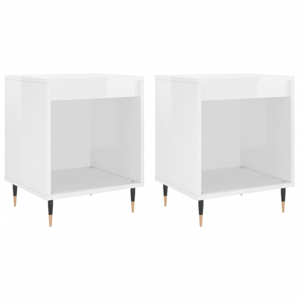 Vidaxl (High Gloss White, 2 Pcs) Bedside Cabinets Nightstand Side Table Bed Cabinet Engineered Wood