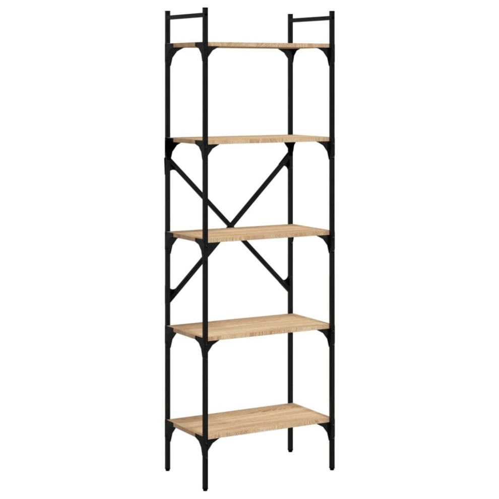 Vidaxl (Sonoma Oak, 56 X 31.5 X 174 Cm) Bookcase 5-Tier Book Shelf Storage Shelf Organiser Engineered Wood Black