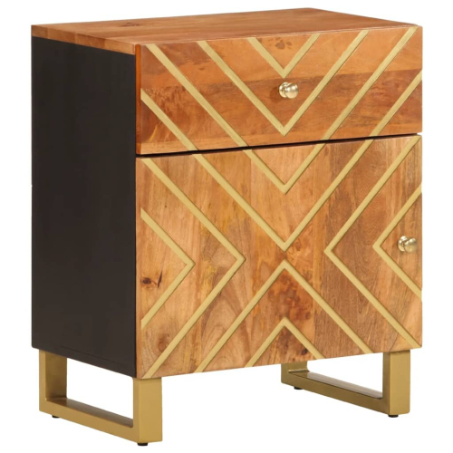 VidaXL vidaXL Bedside Cabinet Nightstand Bed Table Brown and Black Solid Wood Mango 1