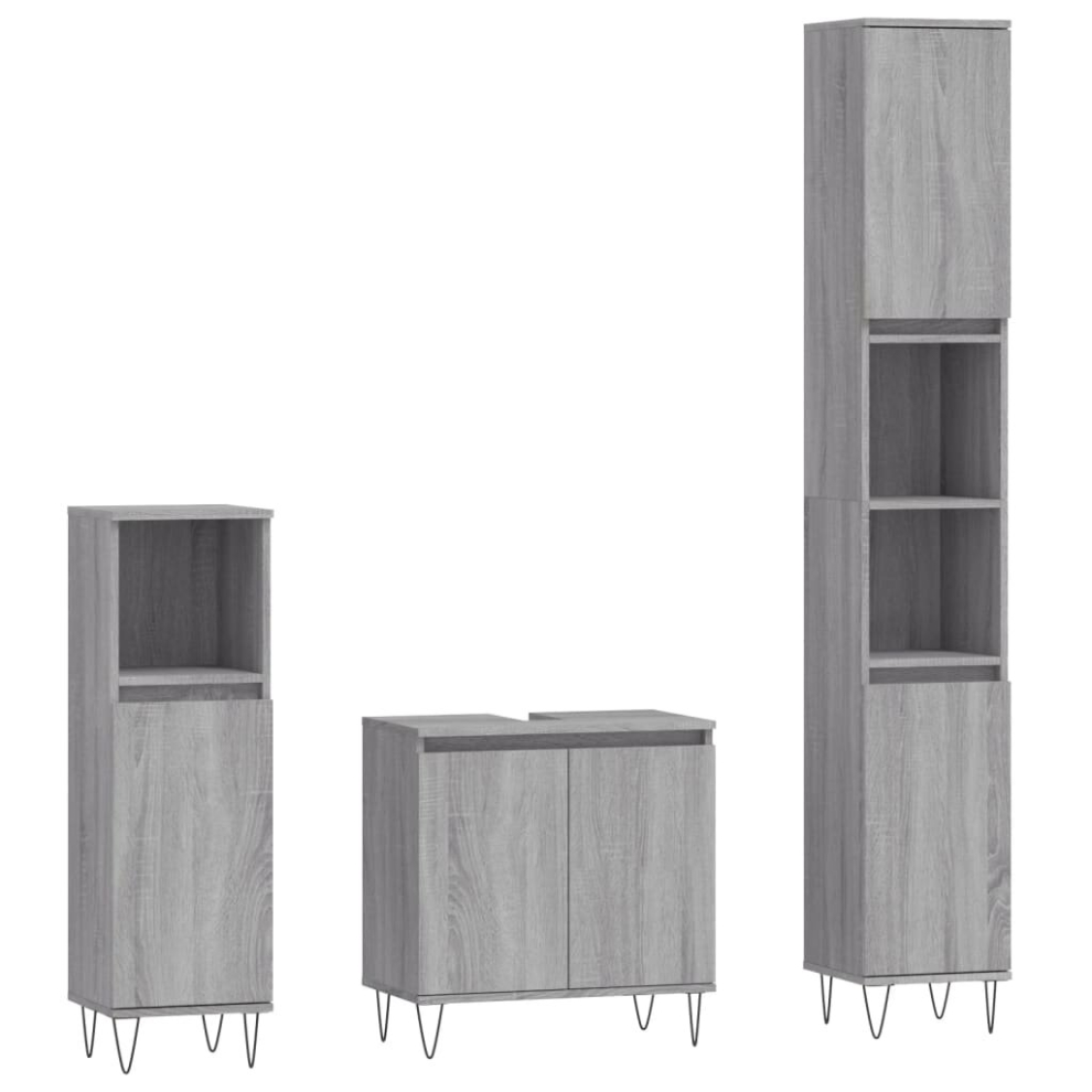 vidaXL Bathroom Cabinet Set Sink Cabinet 3 Piece Grey Sonoma Engineered Wood