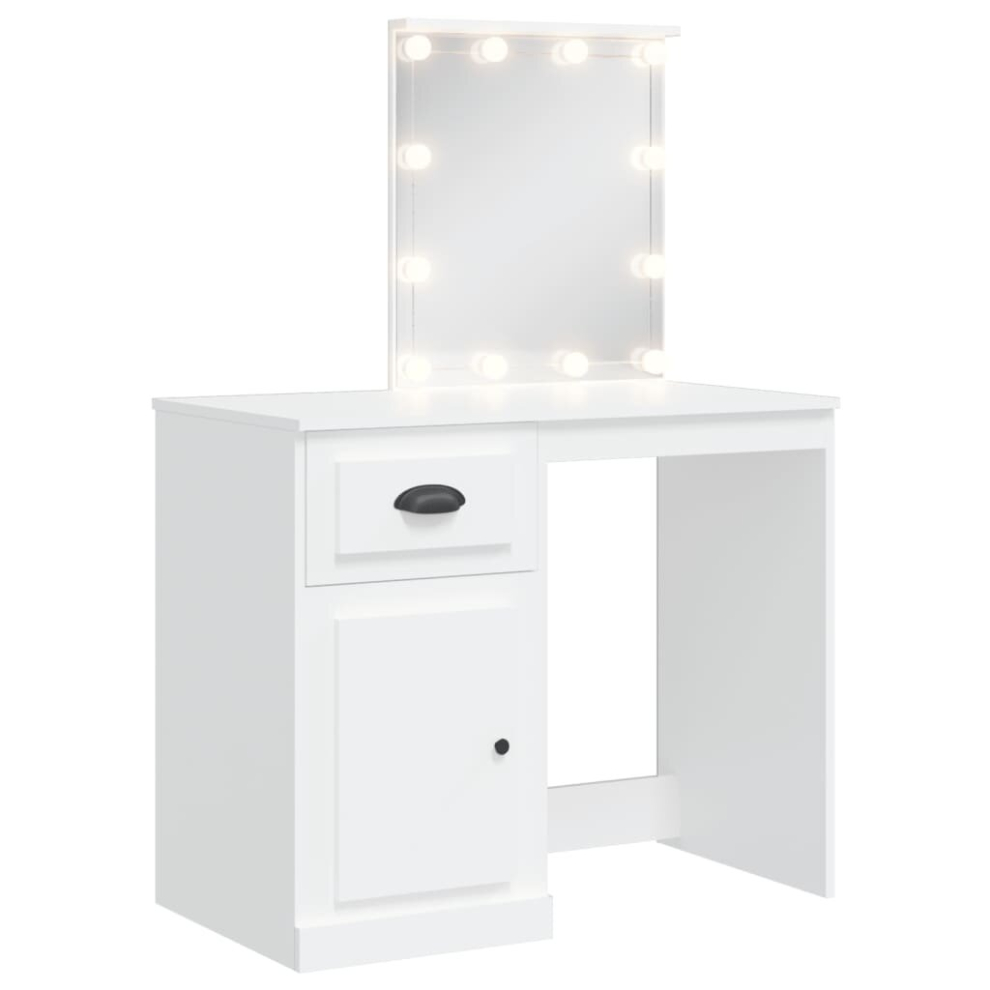 (white) vidaXL Dressing Table Vanity Cosmetic Table with LED Lights High Gloss White