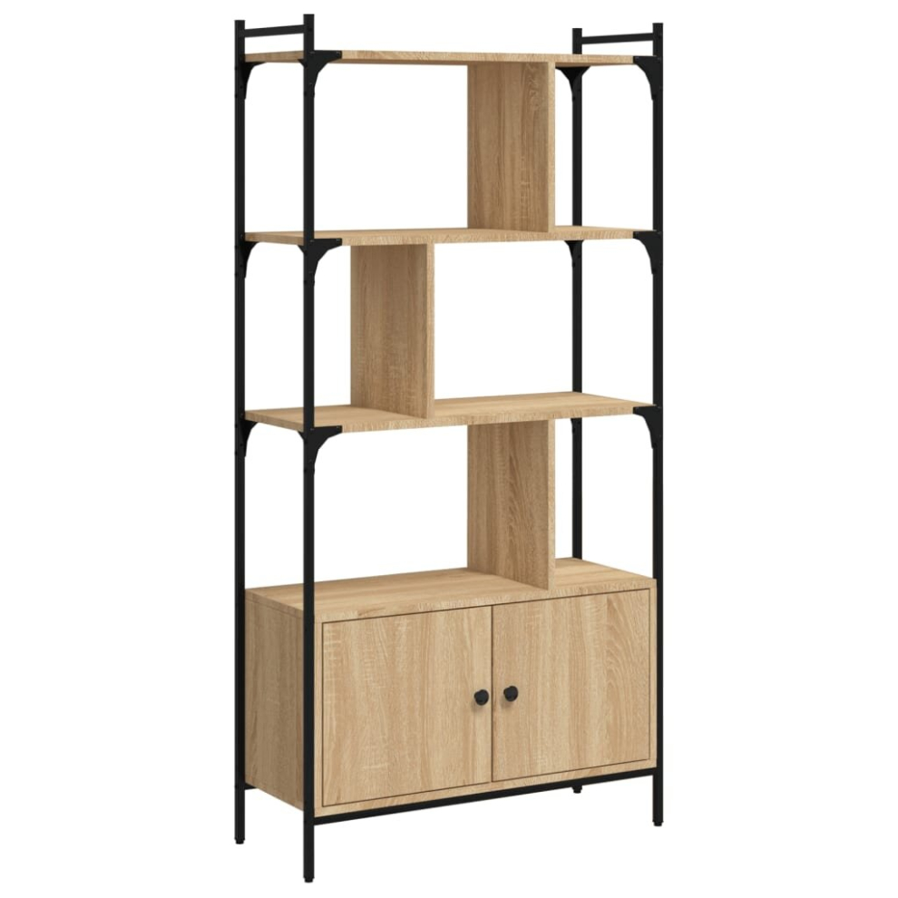 (sonoma oak, 76.5 X 30 X 154.5 cm) vidaXL Bookcase Book Shelf Storage Rack With Doors Grey Sonoma Engineered Wood