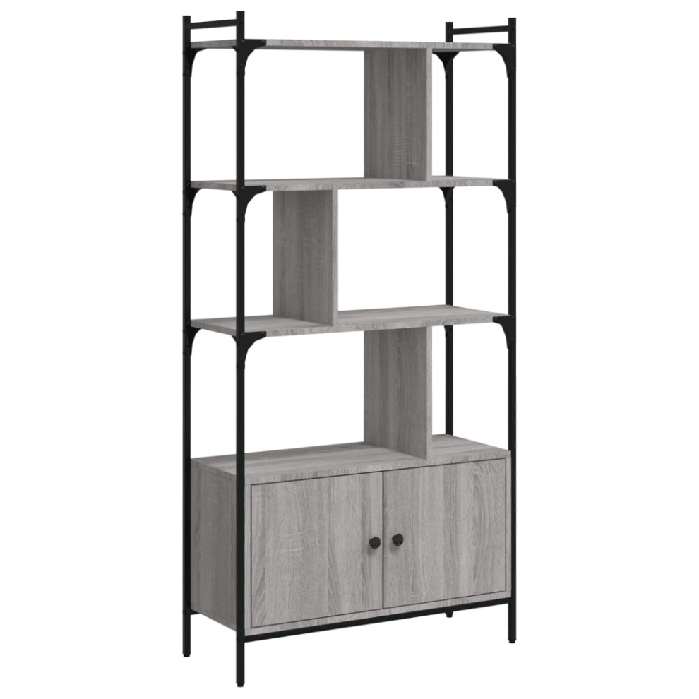 (grey sonoma, 76.5 X 30 X 154.5 cm) vidaXL Bookcase Book Shelf Storage Rack With Doors Grey Sonoma Engineered Wood