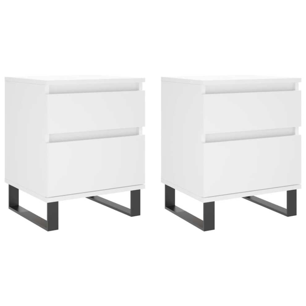 Vidaxl (White, 2 Pcs) Bedside Cabinets Nightstand Side Table Bed Cabinet Engineered Wood