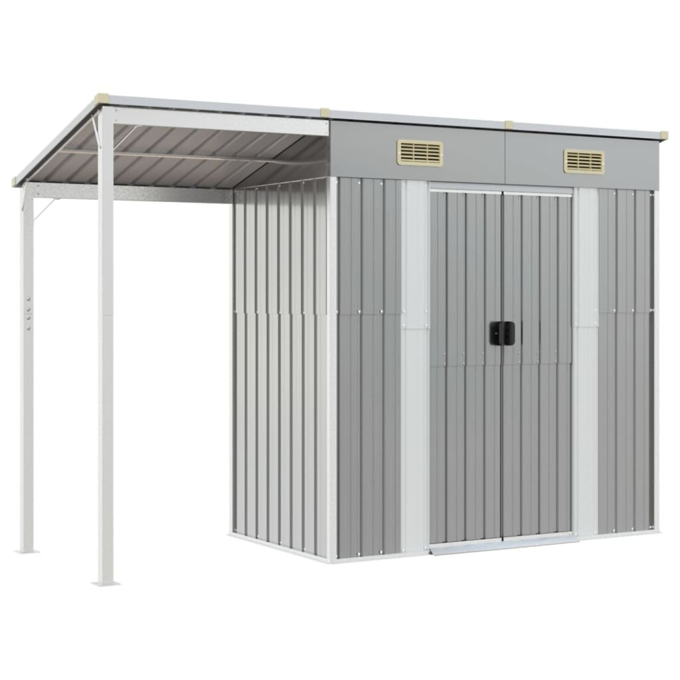 (light grey) vidaXL Garden Shed Outdoor Tool Storage Shed With Extended Roof Brown Steel