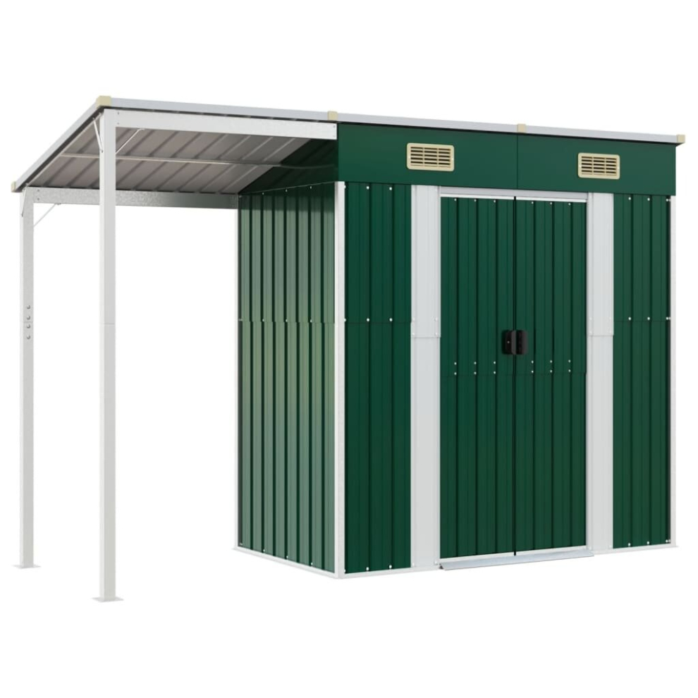 (green) vidaXL Garden Shed Outdoor Tool Storage Shed With Extended Roof Brown Steel