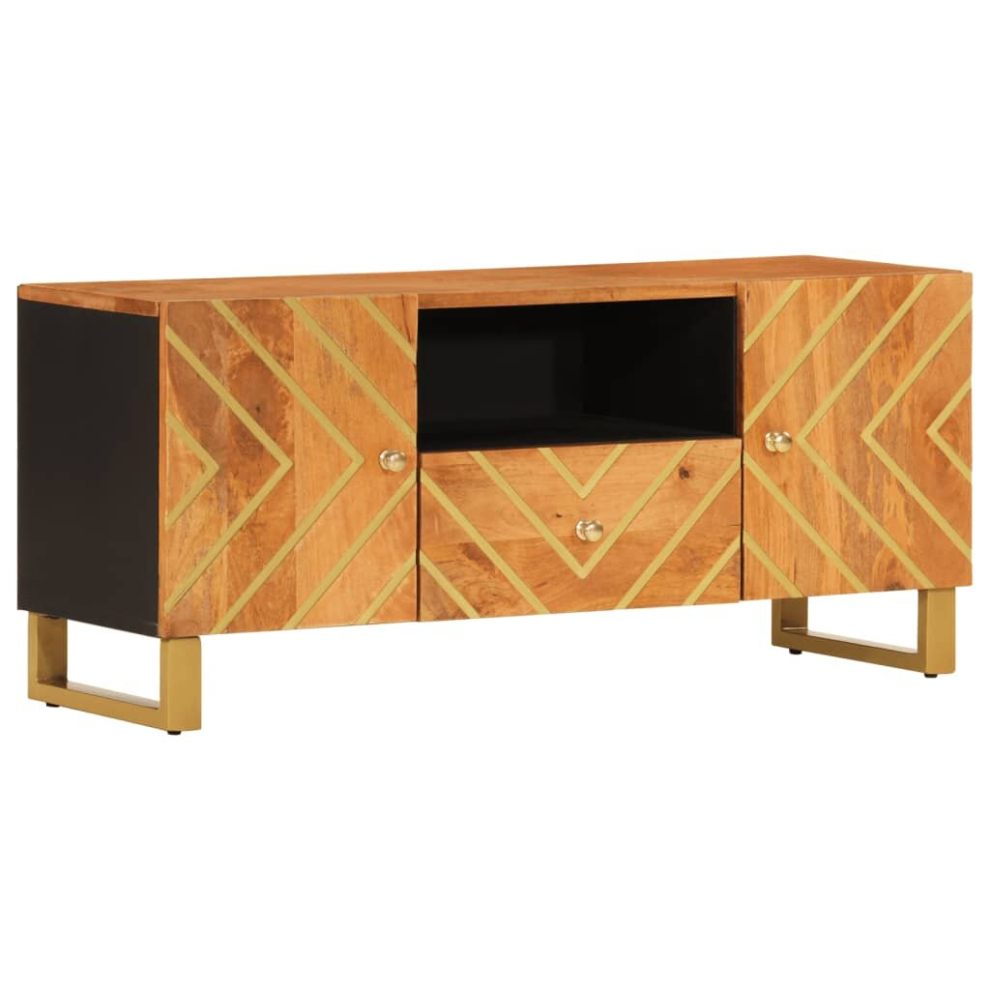 vidaXL TV Cabinet TV Unit Cabinet TV Stand Brown and Black Solid Wood Mango