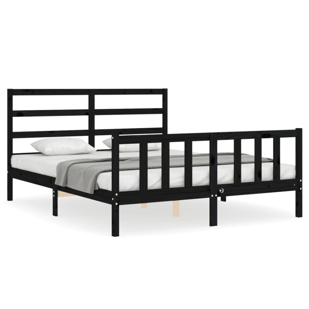 (black, 150 x 200 cm) vidaXL Bed Frame Bed Base Platform Bed with Headboard White Double Solid Wood