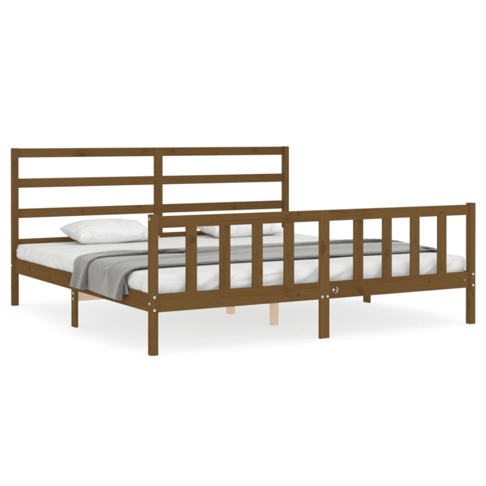 (honey brown, 200 x 200 cm) vidaXL Bed Frame Bed Base Platform Bed with Headboard White Double Solid Wood