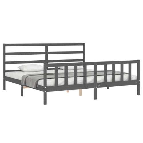 VidaXL (grey, 200 x 200 cm) vidaXL Bed Frame Bed Base Platform Bed with Headboard White Double Solid Wood 2
