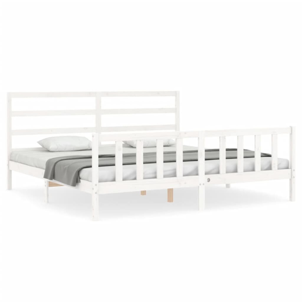 (white, 200 X 200 cm) vidaXL Bed Frame Bed Base Platform Bed With Headboard White Double Solid Wood