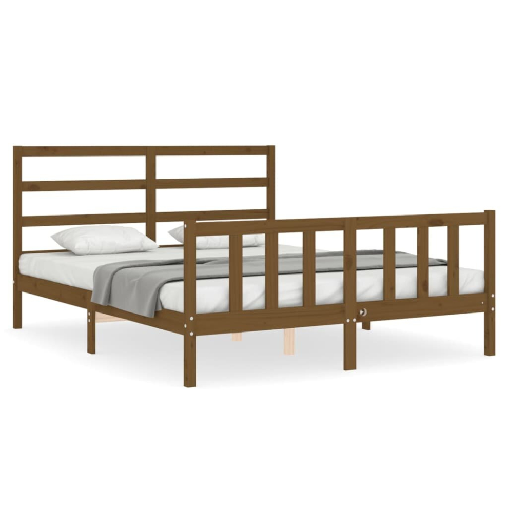 (honey brown, 150 x 200 cm) vidaXL Bed Frame Bed Base Platform Bed with Headboard White Double Solid Wood