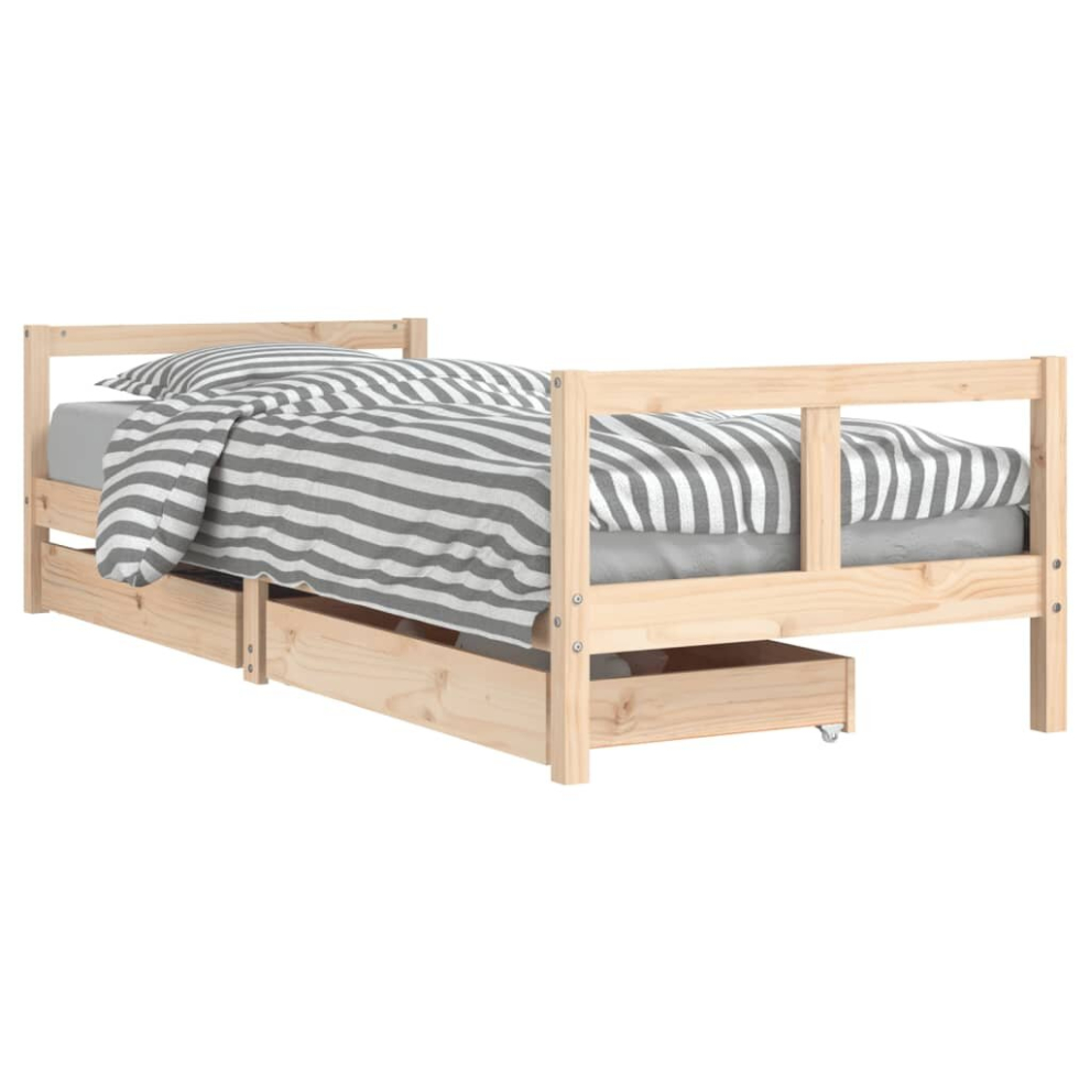 Vidaxl (Brown, 80 X 200 Cm) Kids Bed Frame Wooden Bedstead Bed Base With Drawers Solid Wood Pine