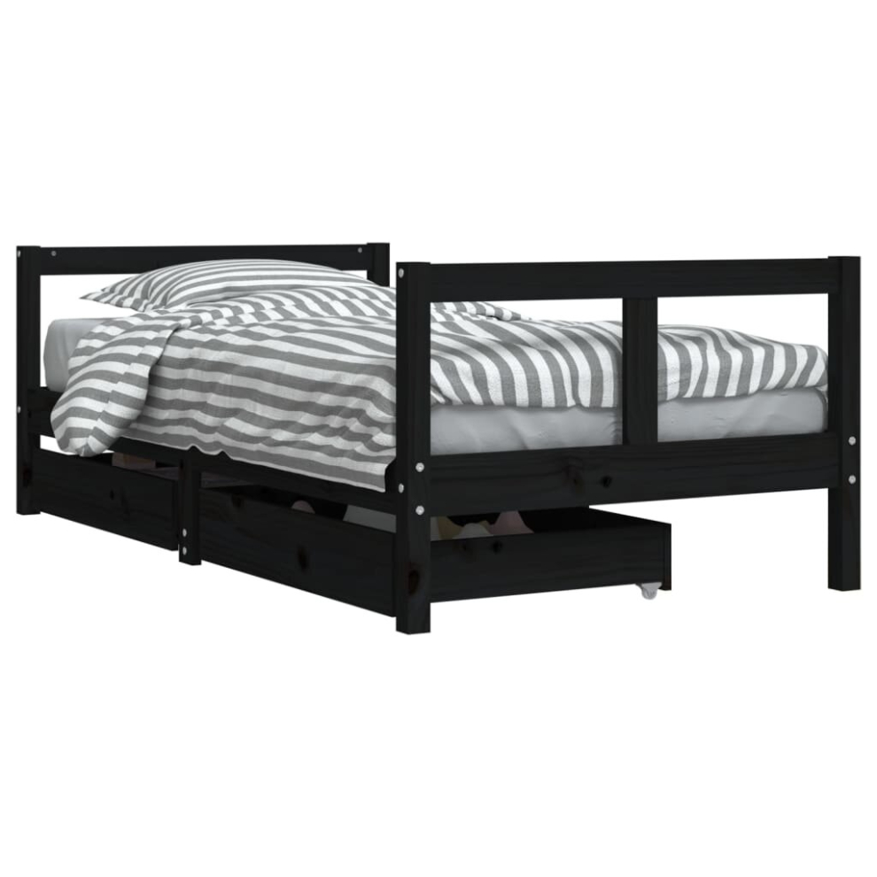Vidaxl (Black, 80 X 160 Cm) Kids Bed Frame Wooden Bedstead Bed Base With Drawers Solid Wood Pine