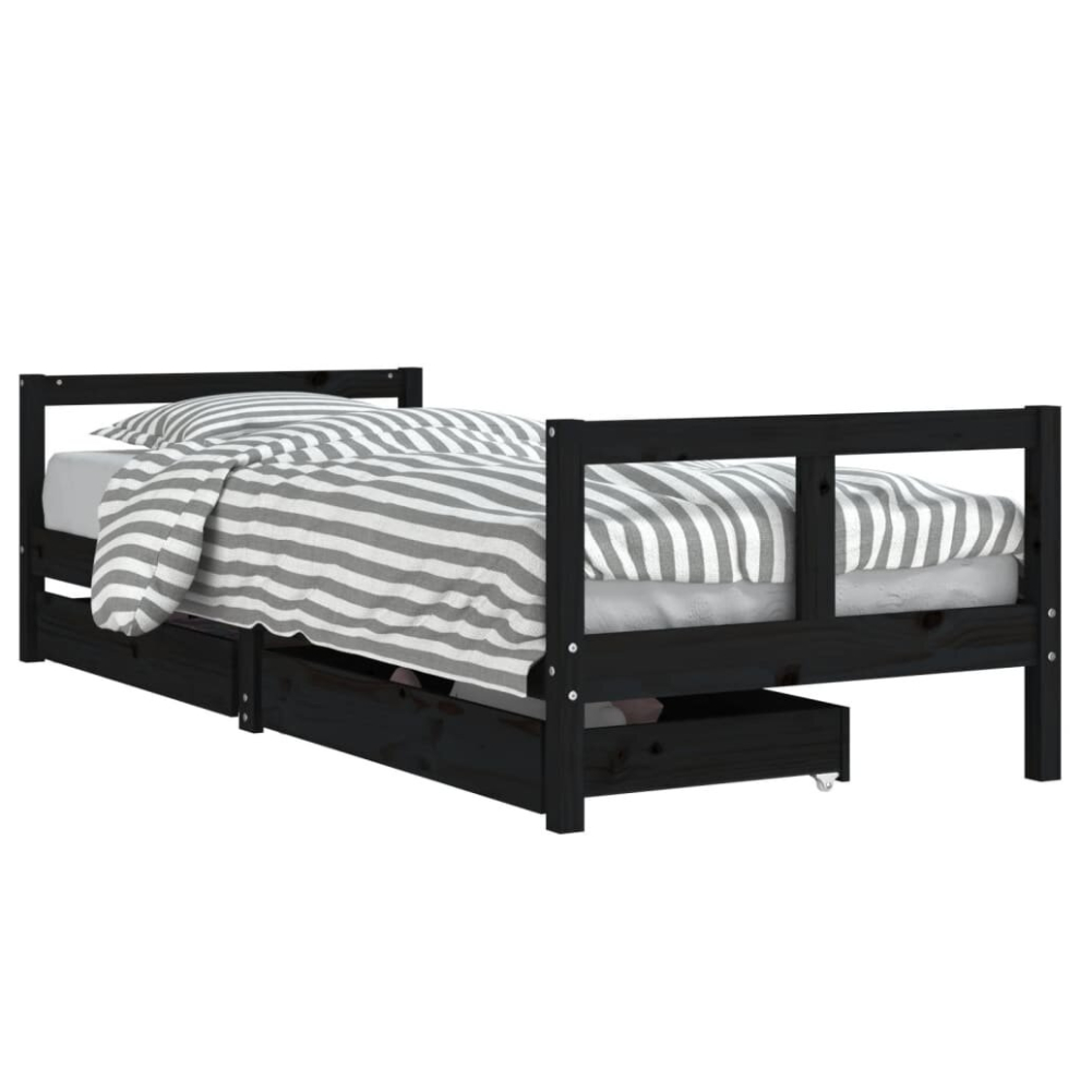 Vidaxl (Black, 80 X 200 Cm) Kids Bed Frame Wooden Bedstead Bed Base With Drawers Solid Wood Pine