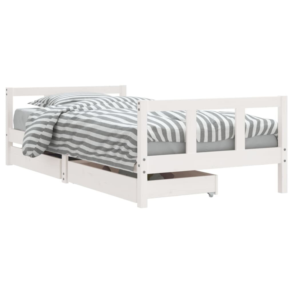Vidaxl (White, 90 X 190 Cm) Kids Bed Frame Wooden Bedstead Bed Base With Drawers Solid Wood Pine