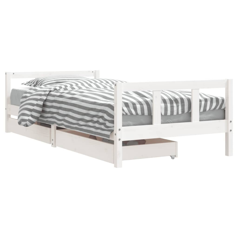 Vidaxl (White, 90 X 200 Cm) Kids Bed Frame Wooden Bedstead Bed Base With Drawers Solid Wood Pine