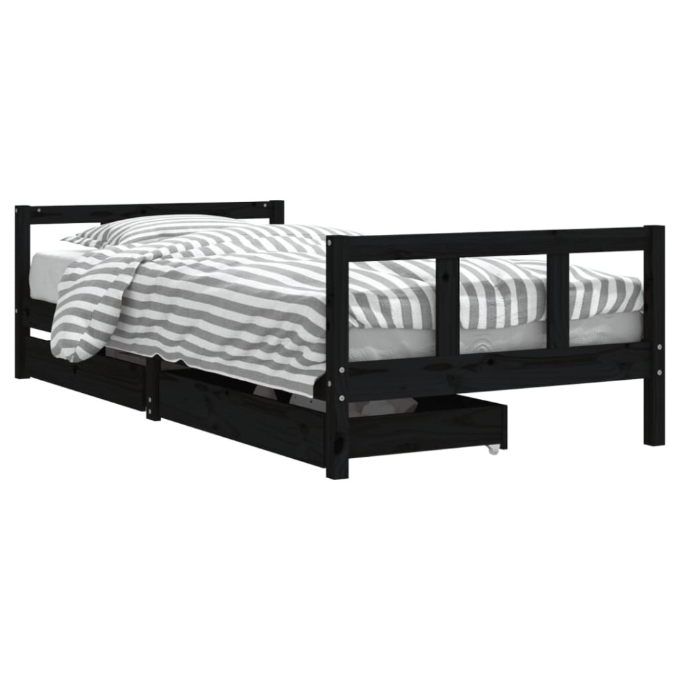 Vidaxl (Black, 90 X 200 Cm) Kids Bed Frame Wooden Bedstead Bed Base With Drawers Solid Wood Pine