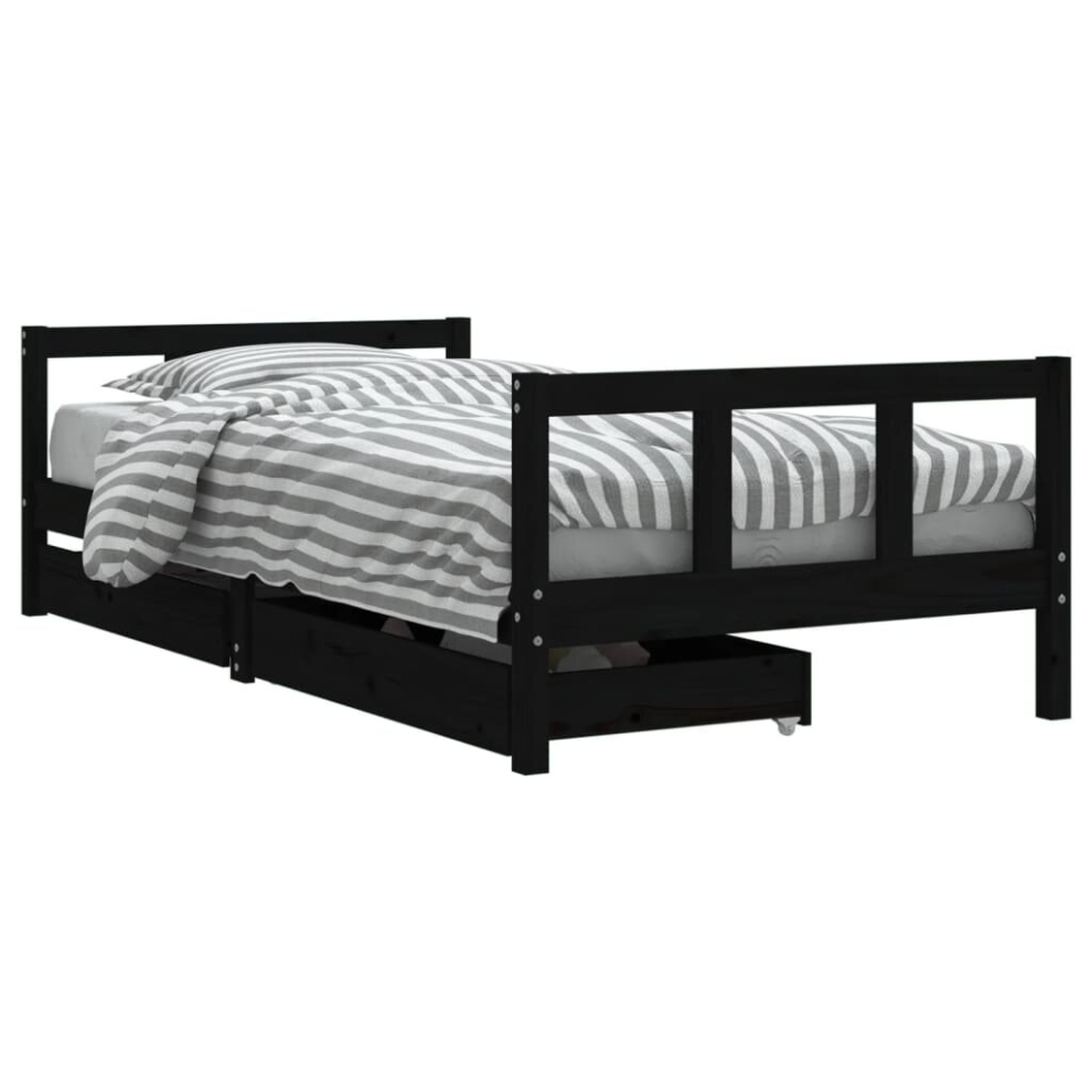 Vidaxl (Black, 90 X 190 Cm) Kids Bed Frame Wooden Bedstead Bed Base With Drawers Solid Wood Pine
