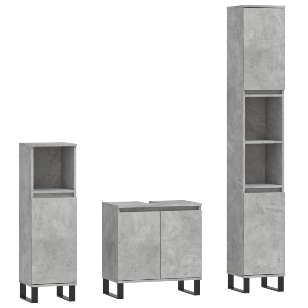 vidaXL Bathroom Cabinet Set Sink Cabinet 3 Piece Concrete Grey Engineered Wood