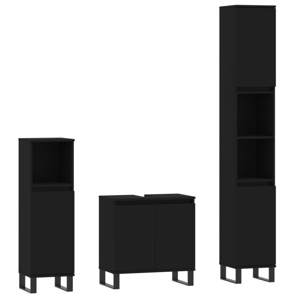 vidaXL Bathroom Cabinet Set Storage Cabinet 3 Piece Black Engineered Wood