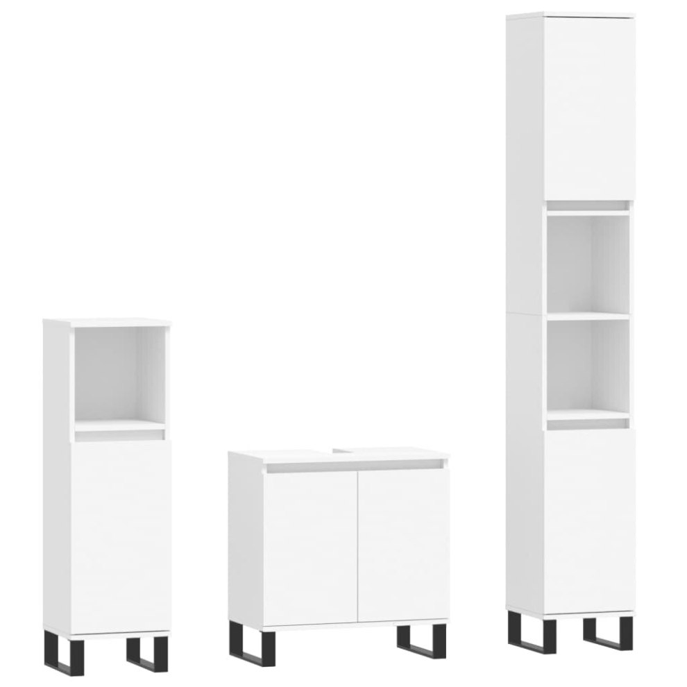 vidaXL Bathroom Cabinet Set Storage Cabinet 3 Piece White Engineered Wood