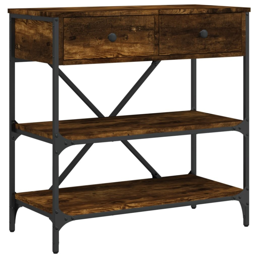 Vidaxl (Smoked Oak, 75 X 34.5 X 75 Cm) Console Table With Drawers And Shelves Side End Table Engineered Wood