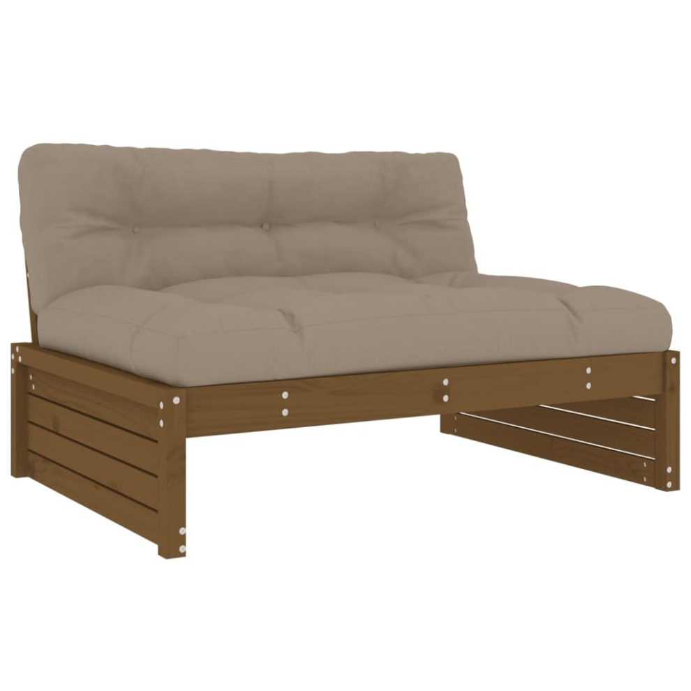 (honey brown pine, middle sofa) vidaXL Middle Sofa Patio Footrest Sectional Sofa with Cushions Solid Wood Pine