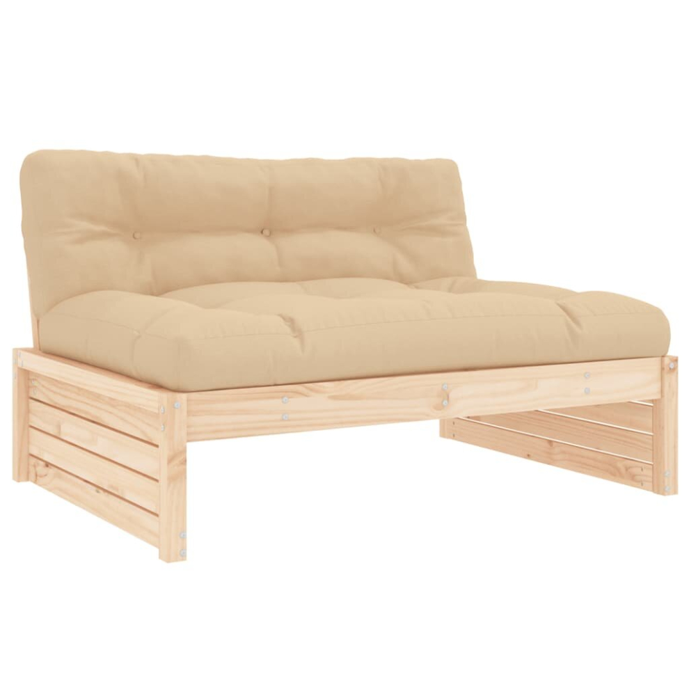 (natural pine, middle sofa) vidaXL Middle Sofa Patio Footrest Sectional Sofa with Cushions Solid Wood Pine