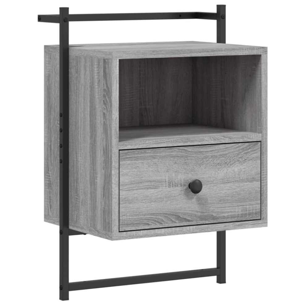 Vidaxl (Grey Sonoma, 1 Pcs) Bedside Cabinet Wall-Mounted Nightstand Sonoma Oak Engineered Wood
