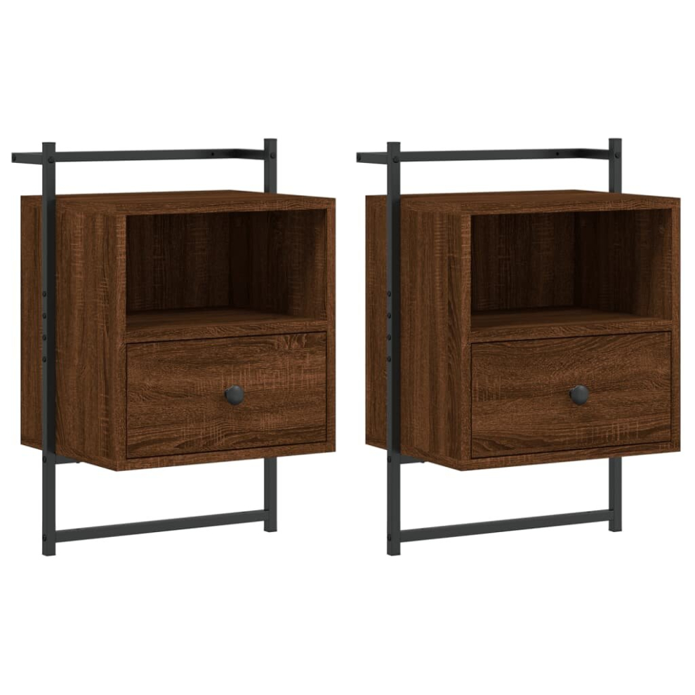 Vidaxl (Brown Oak, 2 Pcs) Bedside Cabinet Wall-Mounted Nightstand Sonoma Oak Engineered Wood