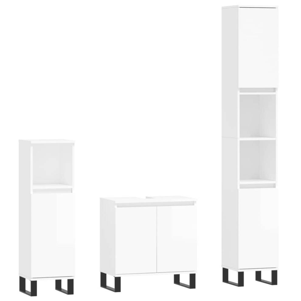 vidaXL Bathroom Cabinet Set Cupboard 3 Piece High Gloss White Engineered Wood