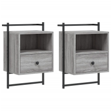 (grey sonoma, 2 pcs) vidaXL Bedside Cabinet Wall-mounted Nightstand Sonoma Oak Engineered Wood