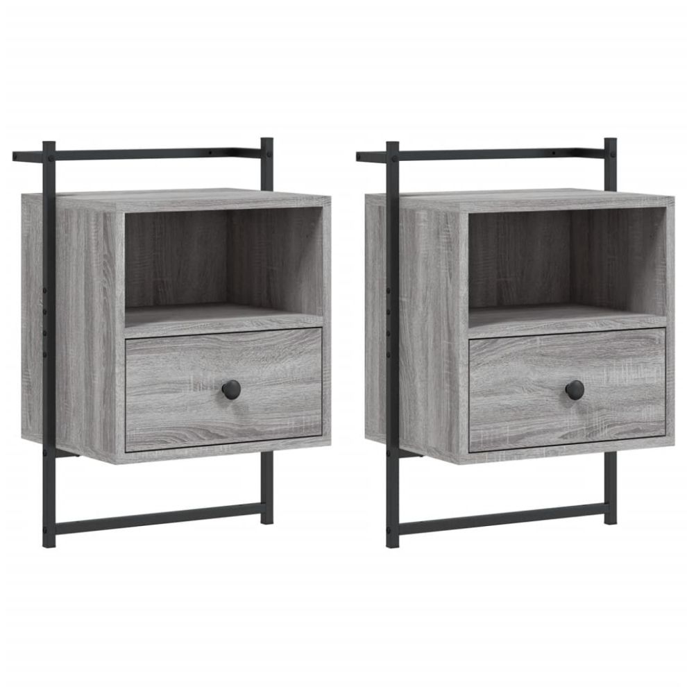 (grey sonoma, 2 pcs) vidaXL Bedside Cabinet Wall-mounted Nightstand Sonoma Oak Engineered Wood