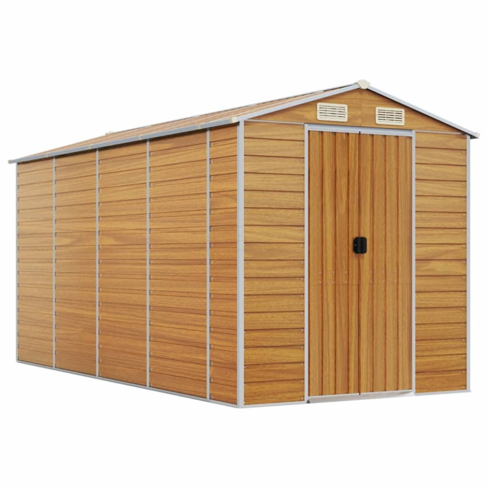 Vidaxl (Light Brown, 191 X 385 X 198 Cm) Garden Shed Outdoor Storage Shed Patio Yard Tool Shed Galvanised Steel