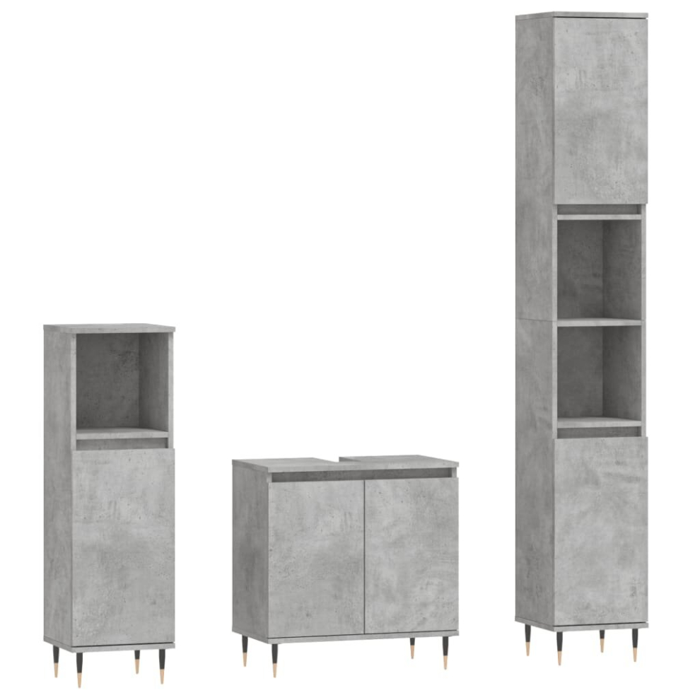 vidaXL Bathroom Cabinet Set Sink Cabinet 3 Piece Concrete Grey Engineered Wood