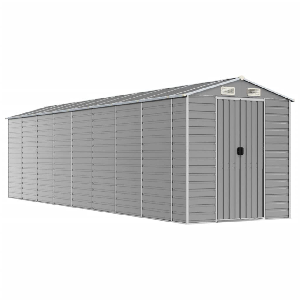 vidaXL Garden Shed Light Grey 191x725x198 cm Galvanised Steel - Outdoor Storage Solution - Image 2