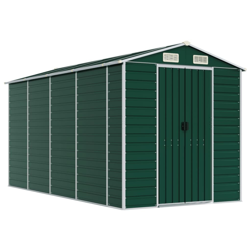 vidaXL Garden Shed - 191x385x198 cm - Galvanised Steel - Green - Image 2
