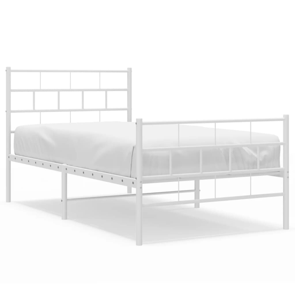 Vidaxl (With Headboard & Footboard, 100 X 190 Cm) Metal Bed Frame Bed Base With Headboard And Footboard White 107X203 Cm