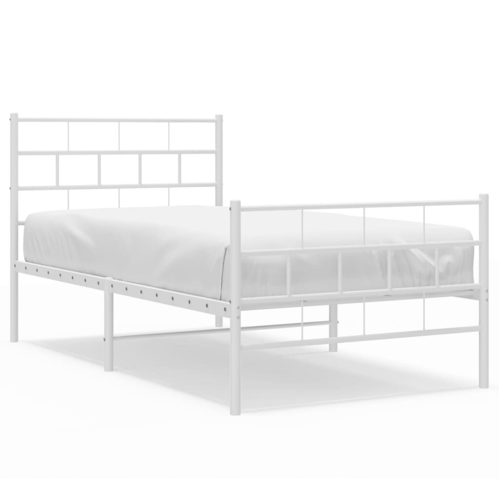 Vidaxl (With Headboard & Footboard, 90 X 200 Cm) Metal Bed Frame Bed Base With Headboard And Footboard White 107X203 Cm