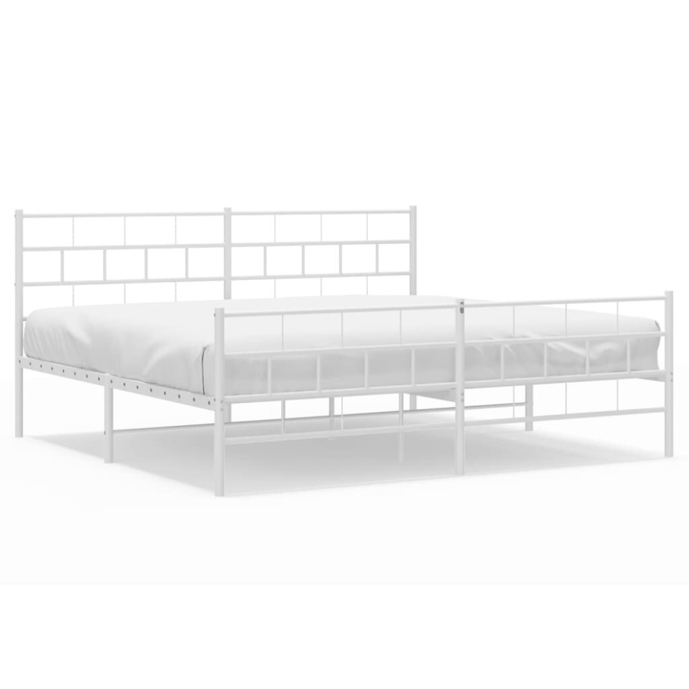 Vidaxl (With Headboard & Footboard, 200 X 200 Cm) Metal Bed Frame Bed Base With Headboard And Footboard White 107X203 Cm