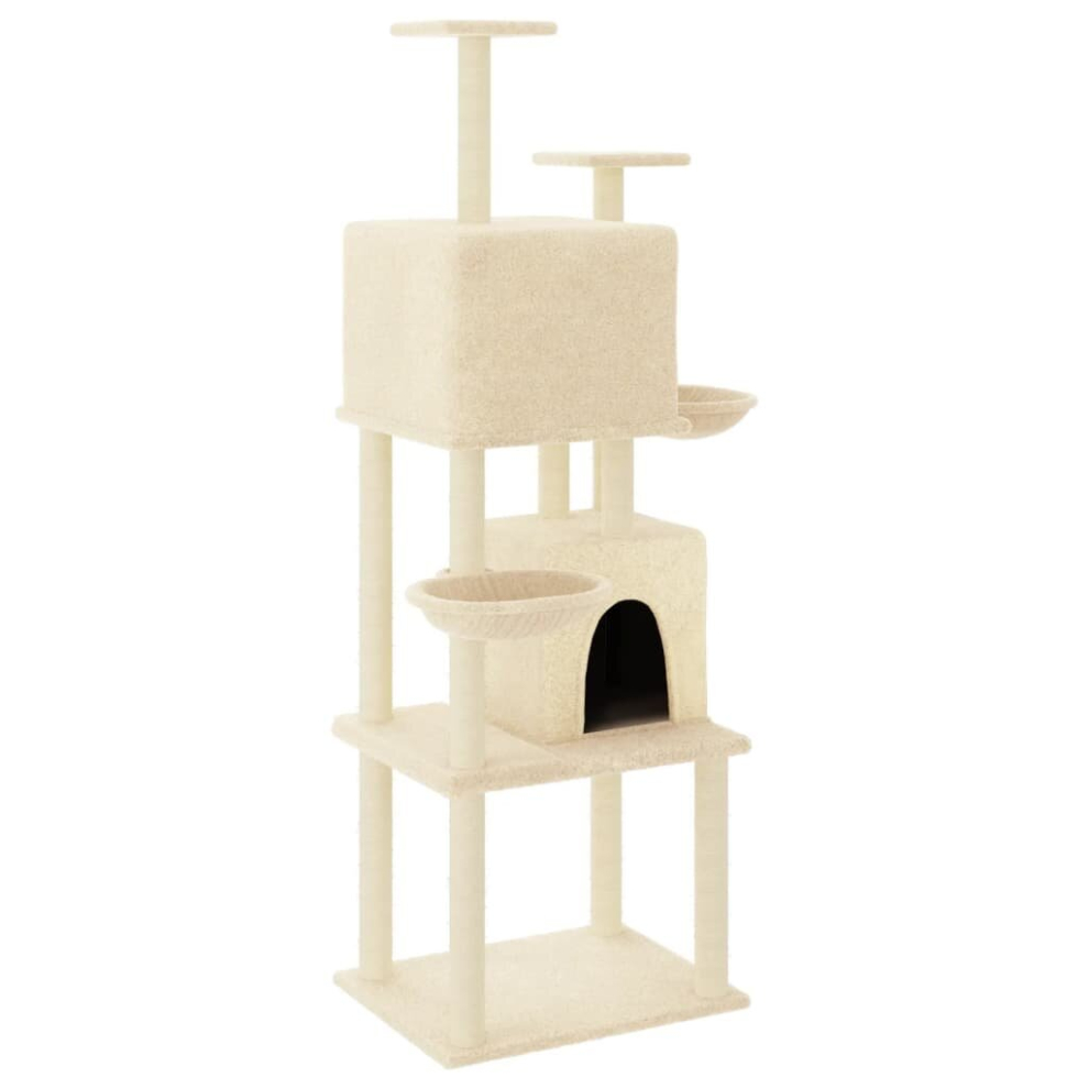 (cream) vidaXL Cat Tree with Sisal Scratching Posts Cat Scratch Tower Climber Dark Grey