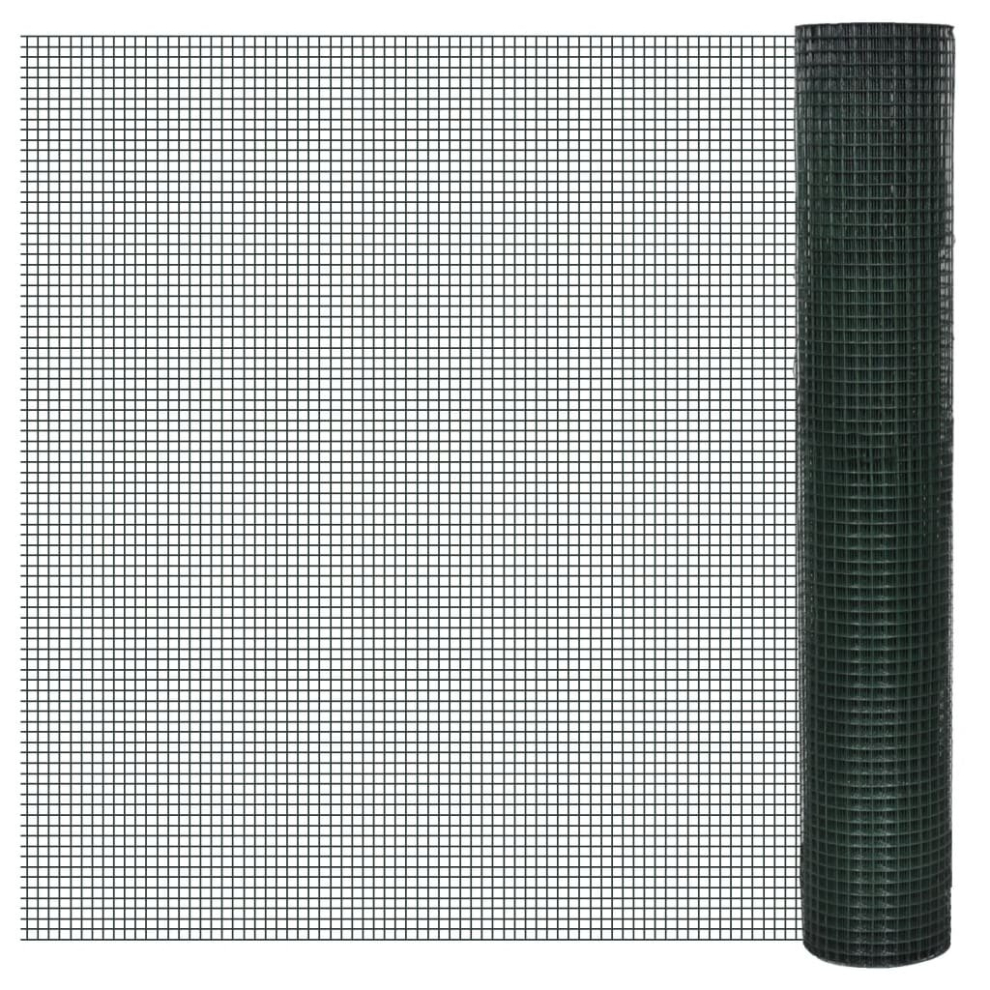 Vidaxl (, 25 X 1 M 16 X 16 Mm) Chicken Wire Fence Steel With Pvc Coating Wire Mesh Roll Wire Fencing Green