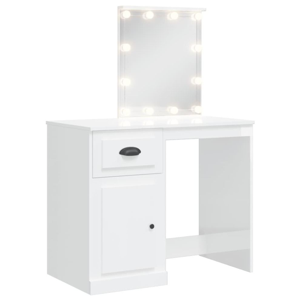 (high gloss white) vidaXL Dressing Table Vanity Cosmetic Table with LED Lights High Gloss White