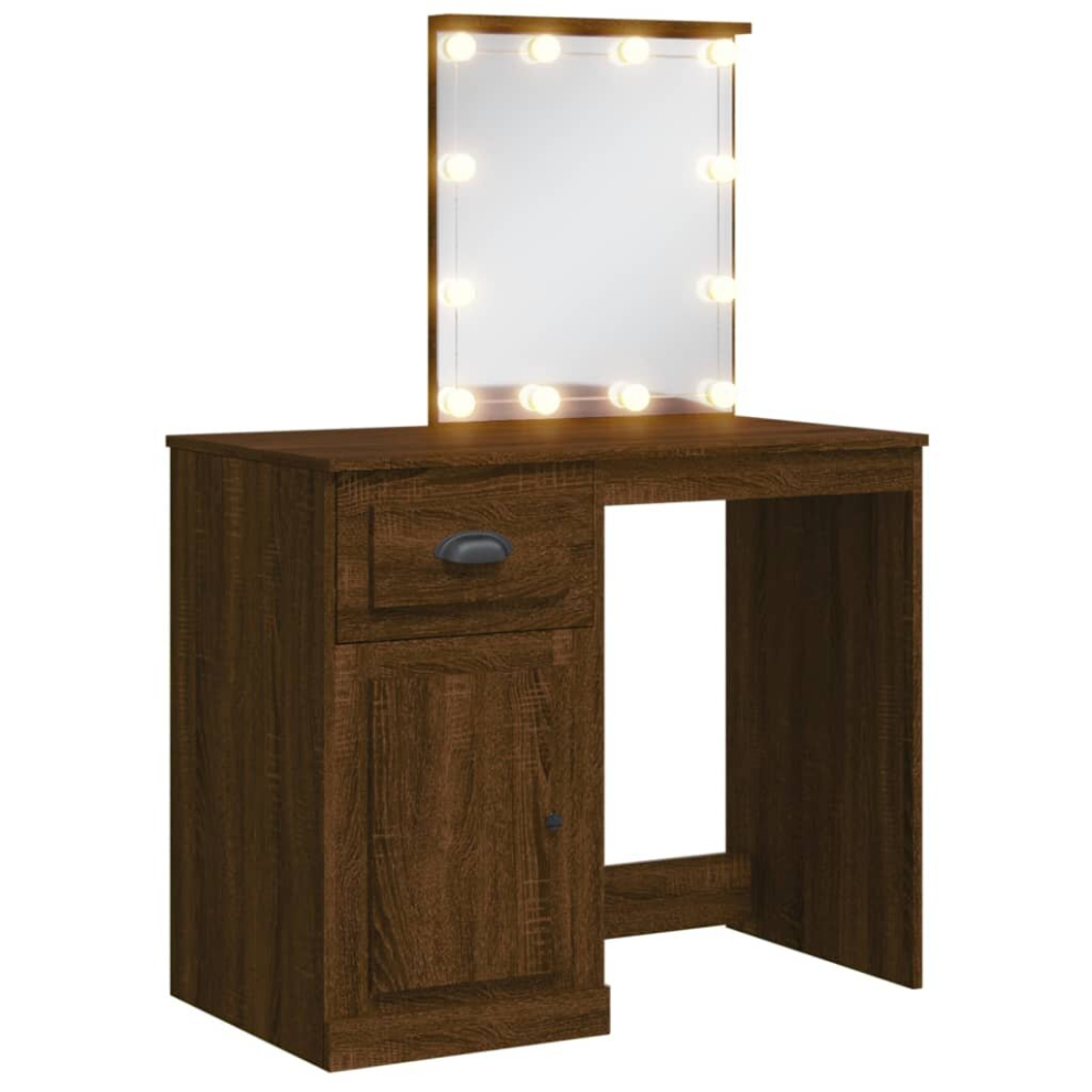 (brown oak) vidaXL Dressing Table Vanity Cosmetic Table With LED Lights High Gloss White