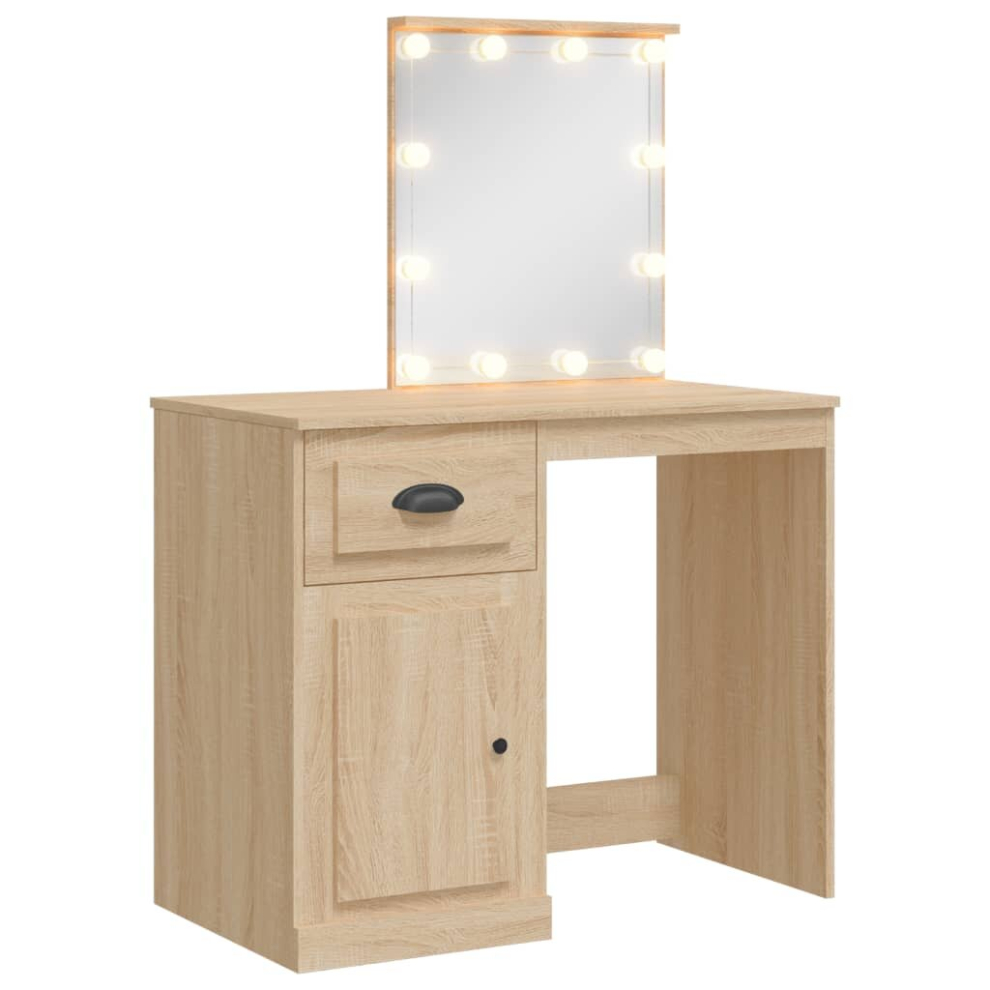 (sonoma oak) vidaXL Dressing Table Vanity Cosmetic Table with LED Lights High Gloss White