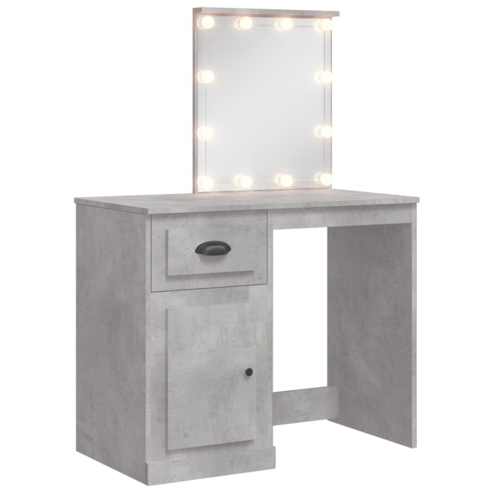 (concrete grey) vidaXL Dressing Table Vanity Cosmetic Table with LED Lights High Gloss White